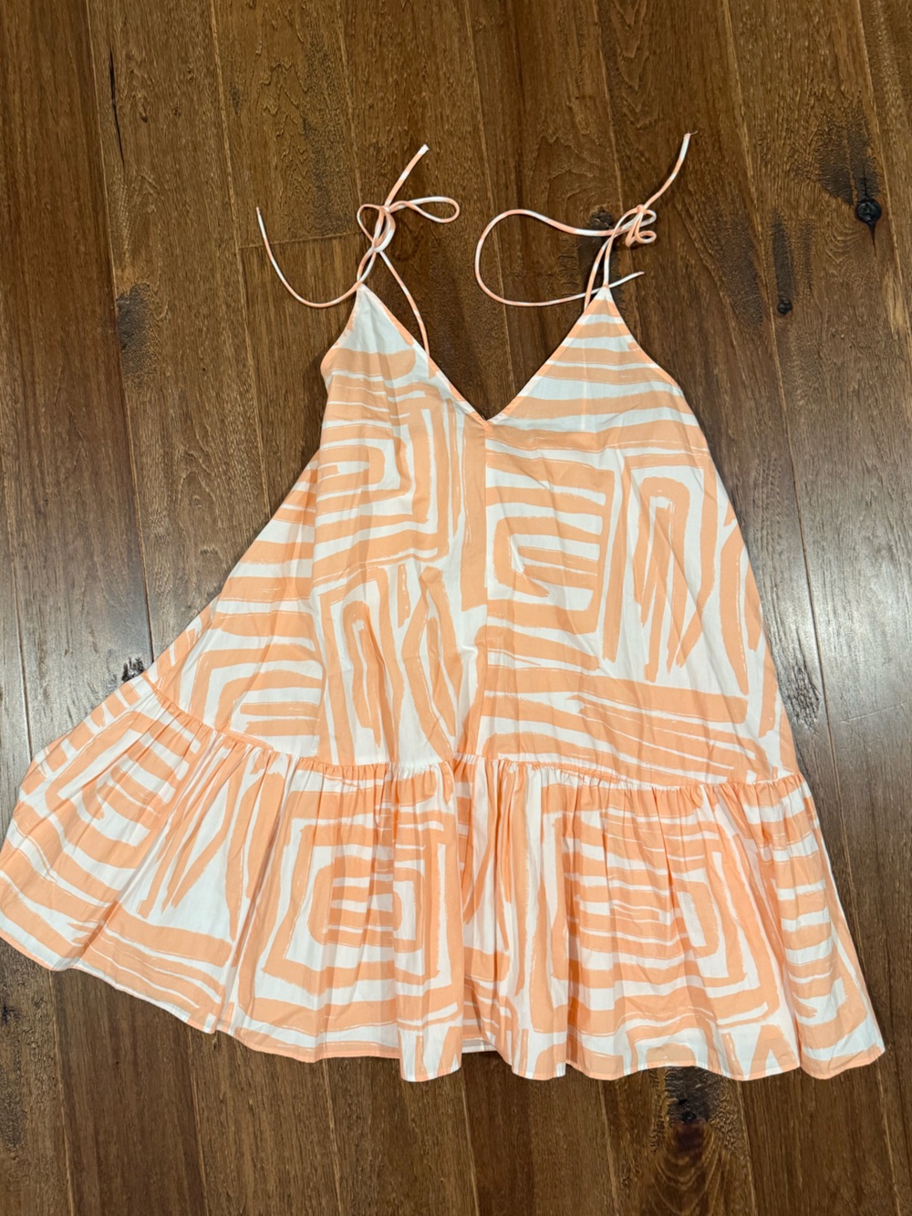 Peach (Orange) & White Geometric Halter Sun Dress